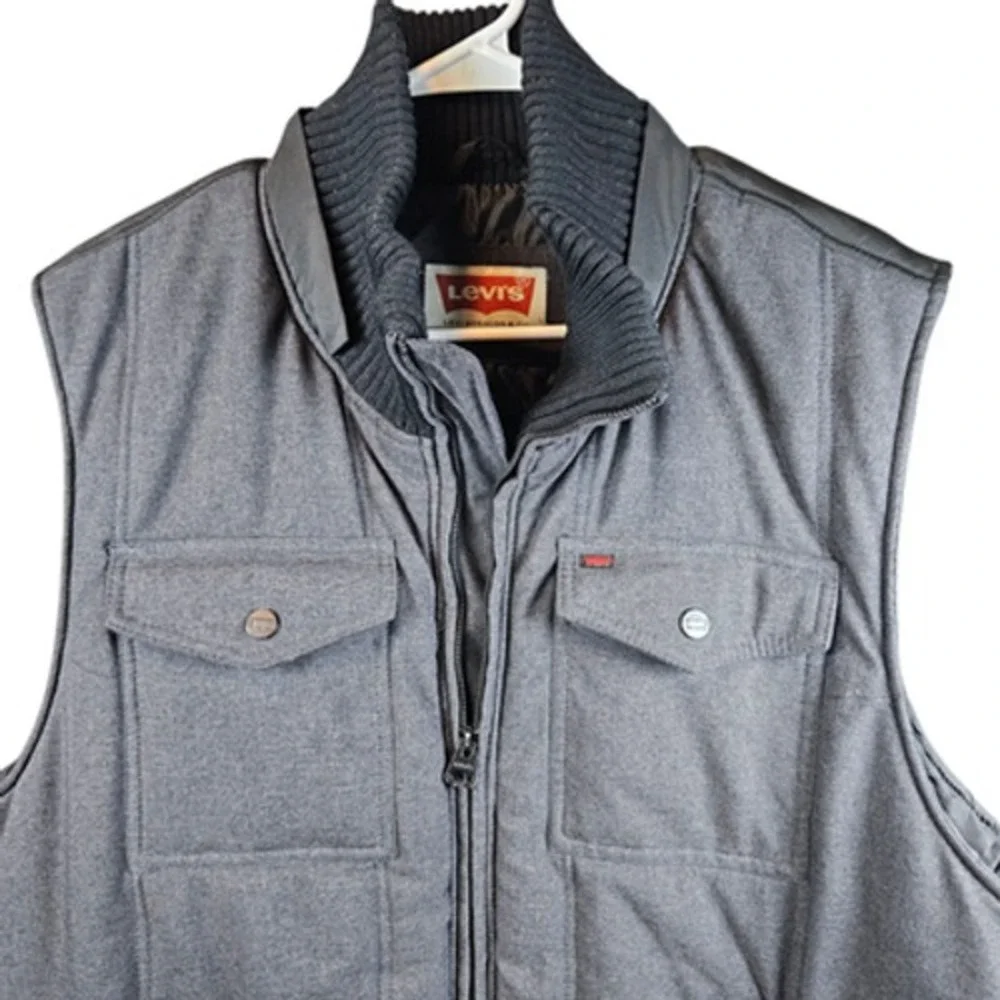 Levis‎ Vest Mens 2XL Gray Puffer Quilted Sleeveless Full Zip Pockets Jacket